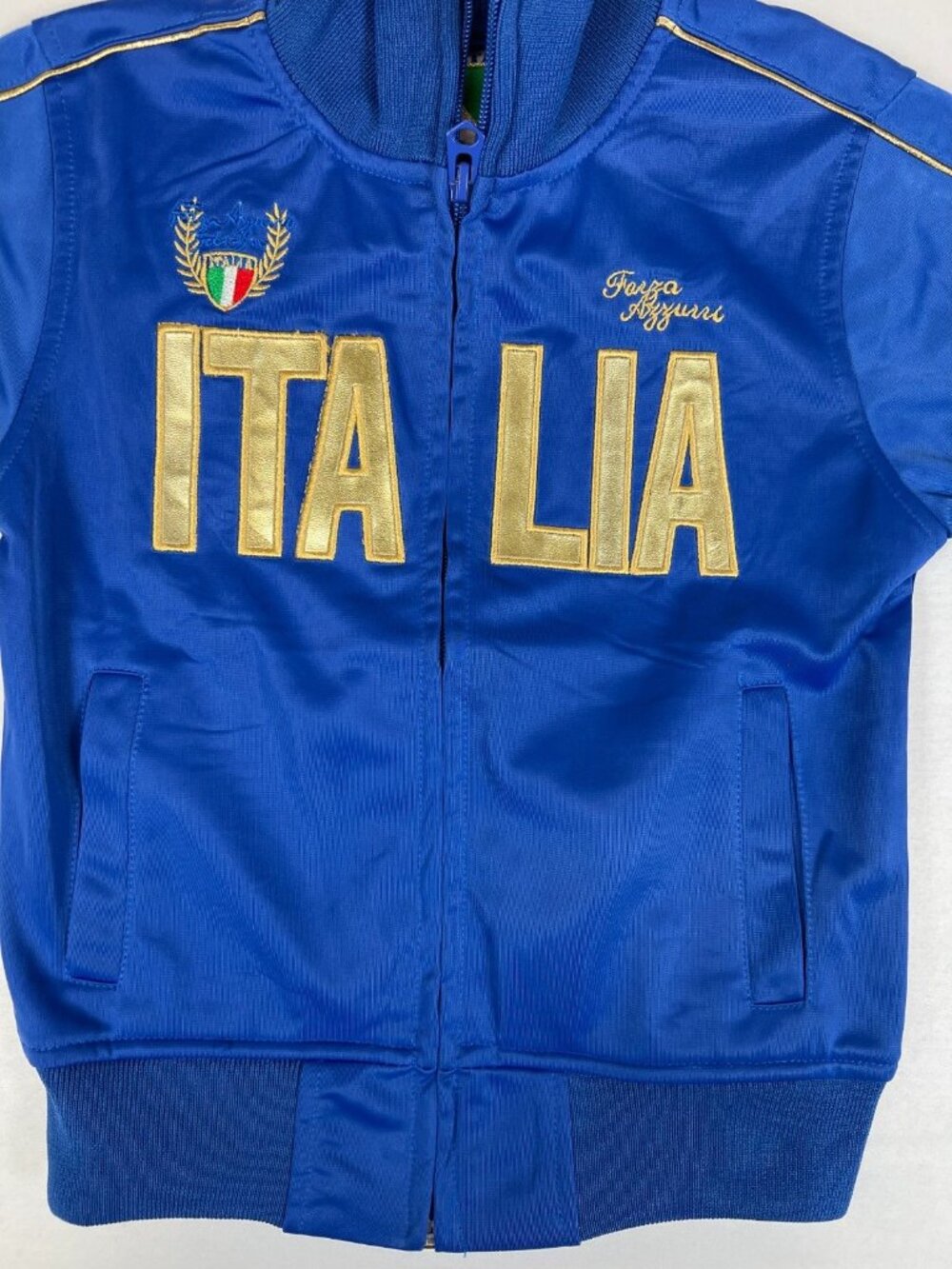 Italia Soccer Boys 5/6 Blue Full Zip Track Jacket Gold Foil Logo - Picture 5 of 6